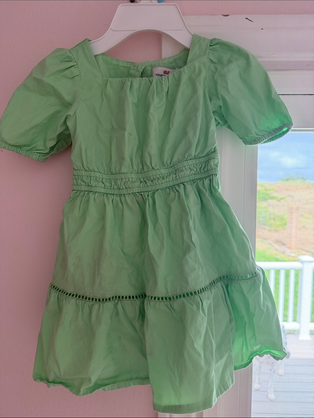 Vineyard Vines Mint Green Puff Sleeve Tiered Dress